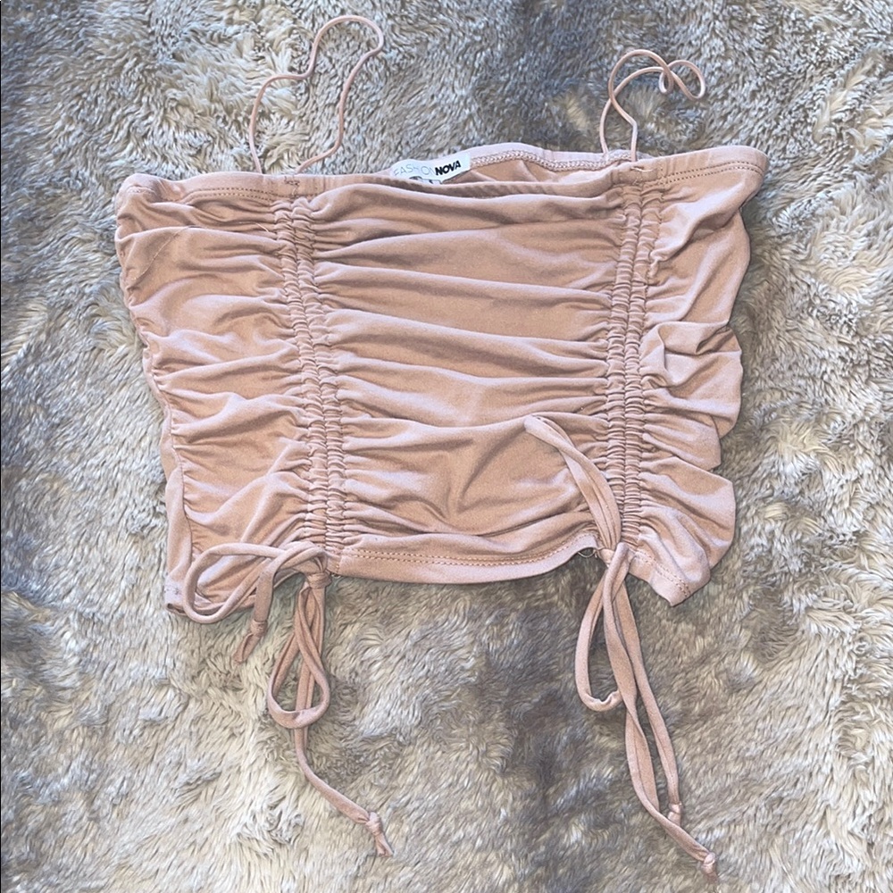 FN Women's Ruched Taupe Crop Top